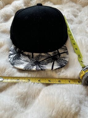 Black Snapback Hat with Black & White Palm-Print Brim